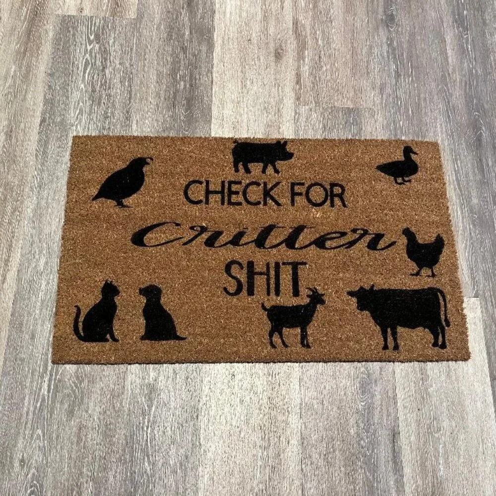 Check for Critter Shit decorative coir doormat